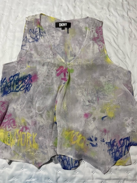 Dkny Tops - DKNY Sleeveless V-Neck Graffiti-Print Camisole in Multi Colors